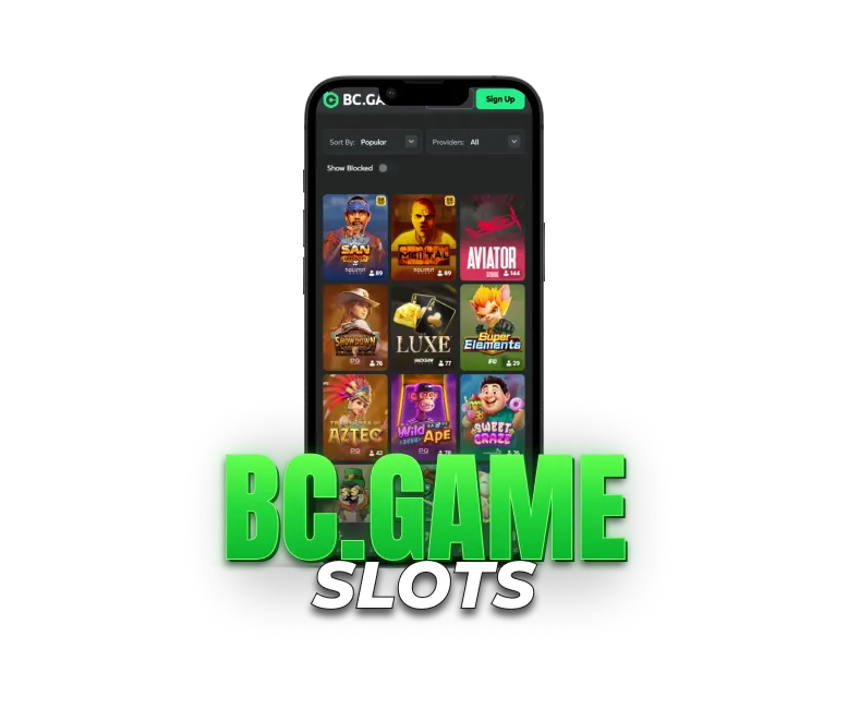 BC.GAME slots on mobile with a selection of popular online slot games.